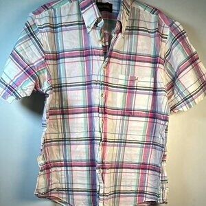 Vintage Royal Knight Madras Button Up Blouse SZ LG Made in USA‎ Beach BBQ Party